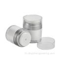 Nouveau design 15 ml de pot sans air argent pots cosmétiques sans air 30 ml 50 ml de lotion de pompe blanche